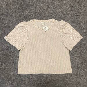 NWT Club Monaco Textured Stripe Tee Women Lapped Short Sleeve Medium White/Beige